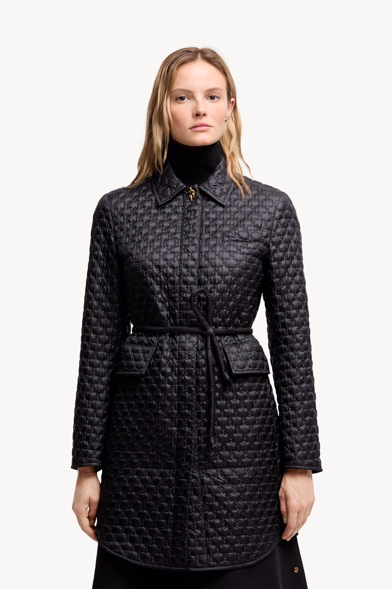 Raissac Geometric-Quilted Long Down Jacket Black Moncler 3